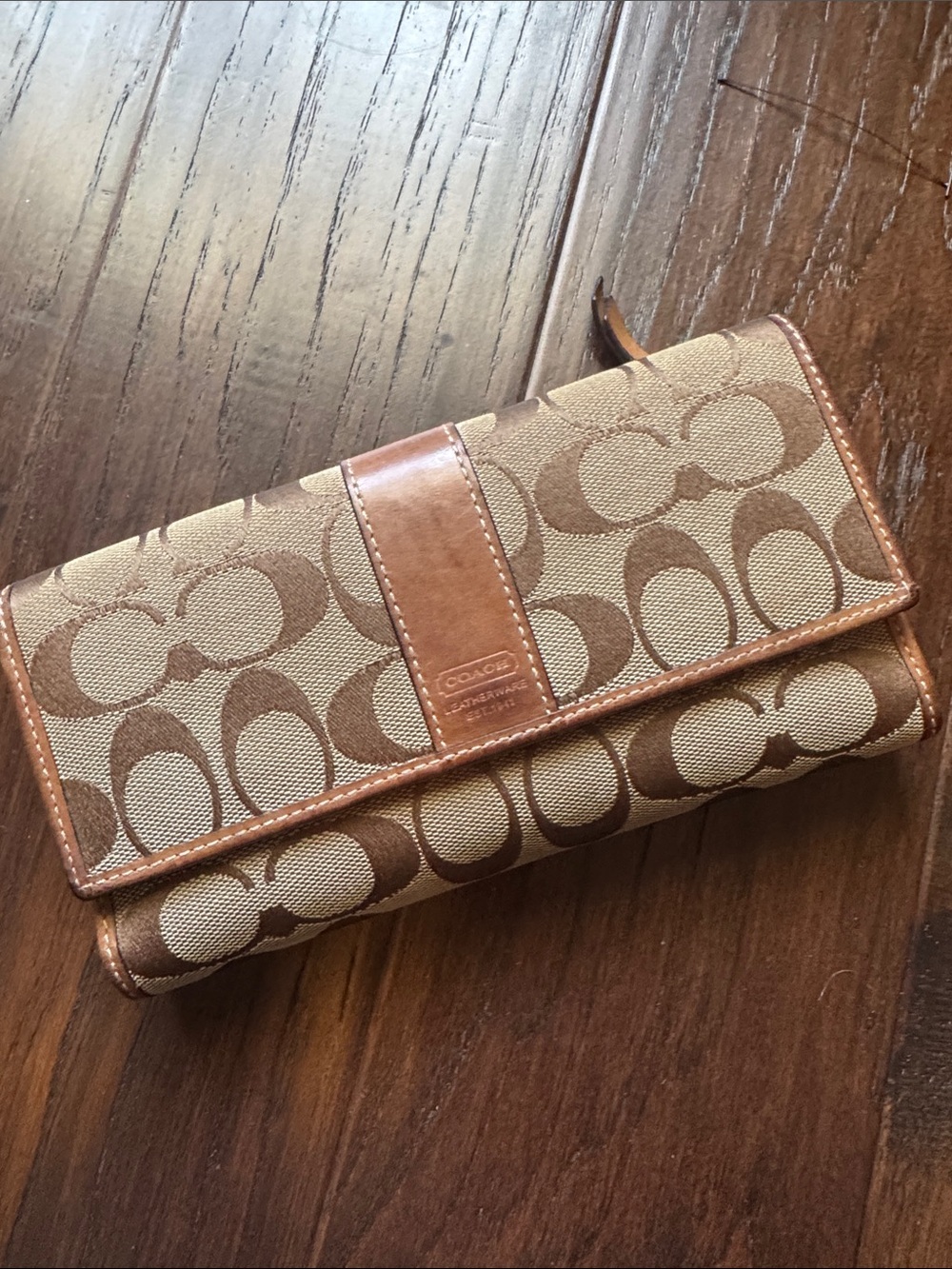 Coach Signature Canvas Continental Wallet in Tan and Brown